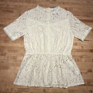 NWT Tobrief Ivory‎ Lace Peplum Short Sleeves Blouse Women's Size Medium